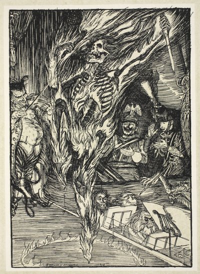著名な火と剣のダンスでのポツダムのインペリアルバレエへのプリマバレリーナアソルタ。 1916 作： Edmund Joseph Sullivan